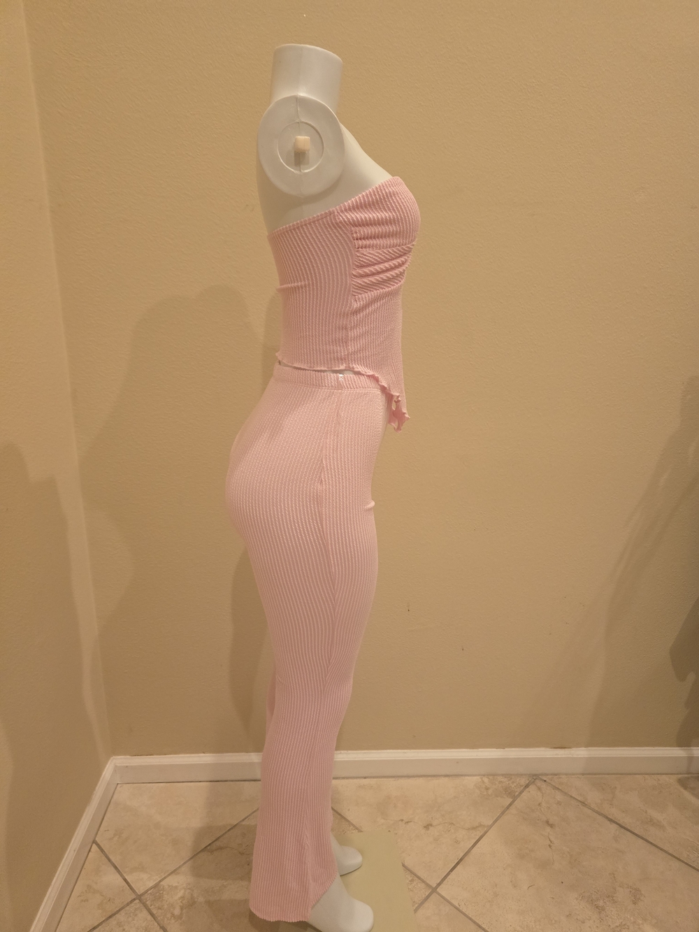 Pink Ribbed Strapless Jumpsuit - Picture 4 of 9